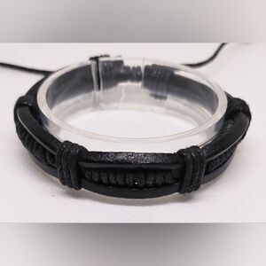 Men's leather bracelet layered black‎ new e43
